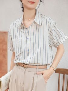 Elegant Simple Office Strip Short Sleeve Shirt