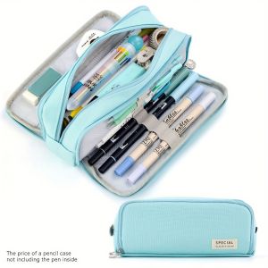 Large Capacity Pencil Case Multi-Layer Zipper Pencil Bag Portable Stationery Organizer Box for Students School Office Supplies