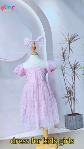 Floral Princess Dress for Kids Girls Cute Pink Lace Birthday Party Dress with Headband for Kids 2-7 Years Old