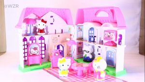 Kitty dollhouse set Happy Family Doll House With light music furniture Accessories HK Foldable House toys for Kids