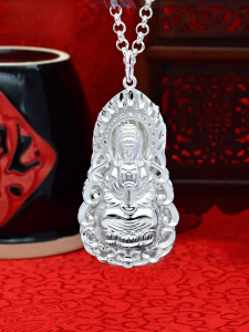 Flame Guanyin S990 Sterling Silver Pendant Men Pure Silver Necklace Female Guanyin Bodhisattva Pendant Kids Child Baby