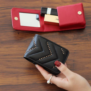 Classic Style Wind Net Red Carry-on Makeup with Mirror Lipstick Pack Small Size Portable and Cute Genuine Leather Mini Lipstick Storage Box
