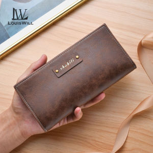 LouisWill กระเป๋าสตางค์ของผู้ชายแบบย้อนยุคกระเป๋าสตางค์ PU แบบอเนกประสงค์กระเป๋าสตางค์บางเฉียบยาวกระเป๋าสตางค์ความจุมากผู้ที่ใส่บัตรใส่บัตรได้เยอะกระเป๋าสตางค์บุรุษเหรียญหนัง PU Pouch Koin