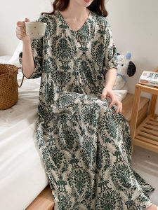 New Long Cotton Silk Sleep Dress for Women Summer Loose Large Size Home Clothes Vacation Beach Dress Chinese Style