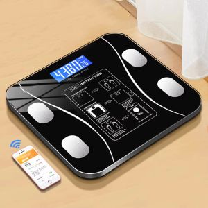 SmartConnect USB Rechargeable Body Fat Monitor with Smart App High-Precision Bathroom Scale Tempered Glass - Black/Pink