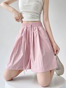 ฤดูร้อน 2024 รูปแบบใหม่ ผู้หญิง สั้นห้านิ้ว กางเกง เดินทางแบบบาง พรางหุ่น ลำลอง ขากว้างตรง กางเกง อินเทรนด์ Ins High เอว