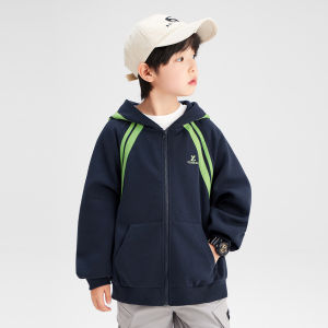Casual Hoodie Jacket for Boys Spring Autumn Cotton Polyester Blend Long Sleeve Zipper Closure Fashionable Kids Clothing