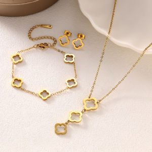 แฟชั่นตัด Four-Leaf Clover ชุดสแตนเลส 18K Gold-Plated ไม่ซีดจางผู้หญิงส่วนบุคคลอุปกรณ์เสริมอเนกประสงค์