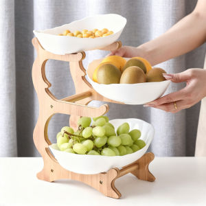 Two/Three Layer Fruit Trays with Wooden Shelves Desktop Portable Fruit Platter Practical Kitchen Furniture Cake Snack Rack