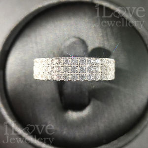 iLove Jewellery 925 Sterling Silver 18K White Gold Plated Three Row Full Diamond Band Cubic Zirconia Ring Luxury Engagement for Women Fashion Jewelry Gifts ILR037