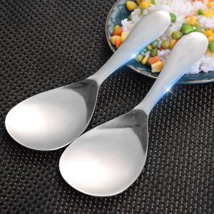304 Stainless Steel Rice Spoon Long Handle Thickened Silver Household Spoon Children Tableware Multi-Purpose Buffet Dessert Spoon Kitchen Tableware