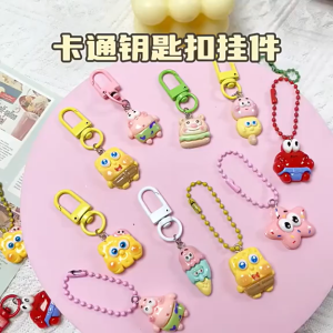 Cartoon Sponge Baby Keychain Pendant DIY Cute Student Backpack Phone Keychain Pendant Cute Student Bag