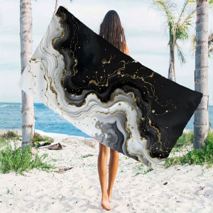 Black Gold Marble Fluid Beach Towels Ultra Lightweight Quick Drying Super Absorbent Summer Essential Fast-Drying Towel for Beach