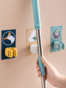 Strong Adhesive Mop And Broom Holder Wall Mounted Bathroom Storage Rack No Drilling Required Creative Home Organization