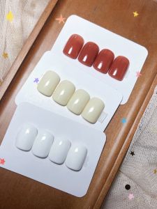 Handmade White Pure Color Phototherapy False Nails Wearable Thumb 4 Pieces Finished Manicure Stickers Cold Color Series