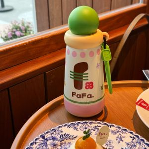 Portable Insulated Water Bottle Cute  Mouth Student Female High Aesthetic Value Straight Drinking Cup Stainless Steel 370ml