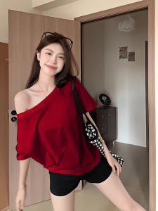 Shoulder Bear Short Sleeve T Shirt Women Summer New Loose Slimming Meat Covering Spicy Girl Should Er Show off Top Loose Version