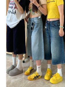 American Style Wide Leg Casual Jeans Womens Loose Straight Skinny Shorts Large Size High Waist Cotton Poly Blend Summer Shorts