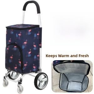 Foldable Shopping Cart with Stool Home Use Small Push Cart Buy Vegetable Pull Rod Car Stair Climbing Aluminum Alloy Shopping Cart