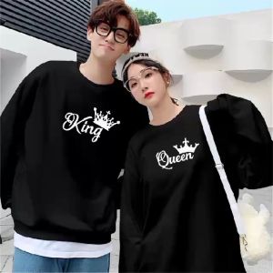 Kaos Couple Pasangan KING QUEEN (harga 2 baju) /Kaos Pria Wanita Lengan Panjang Bahan Baby Terry Premium/Kaos Kapelan