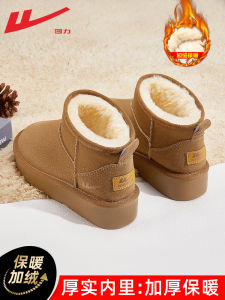 Bốt Đi Tuyết Warrior Giày Bánh Mì Đế Dày Lót Lông Mùa Đông Mẫu Mới 2023 Cho Nữ Giày Bông Đi Bên Ngoài Da Lông