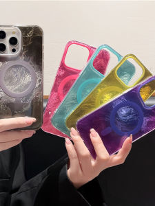 เคสโทรศัพท์แบบครอบเต็มรูปแบบดูดซับแม่เหล็กแบบอินส์แบบผสมสี ลายสติกเกอร์สีเงิน ป้องกันการตกหล่นสำหรับ iPhone 17 Apple 16 15 pro Max 14 pro