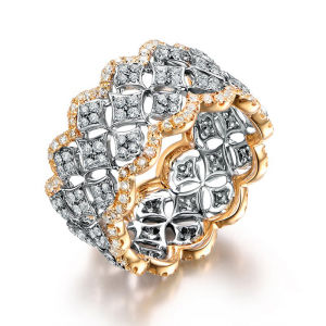 Huitan Newly Designed Two Tone Wide Ring for Women Hollow Out Design Luxury Trendy Female Accessories Party Statement Jewelry