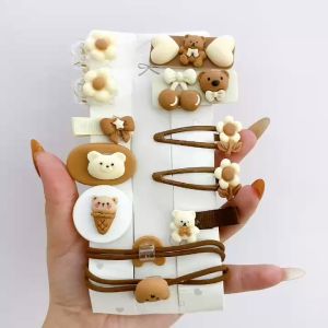 Hokkaido - Set 10 kẹp tóc và 2 buộc tóc hình gấu nâu dễ thương