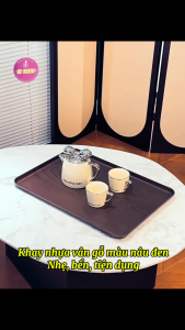 Khay nhựa chữ nhật ST GROUP màu nâu đen vân gỗ đựng trà bánh vật dụng đa năng Mâm nhựa decor quán nhà hàng Khay trà phong cách Nhật Bản chất liệu nhựa PP cao cấp mô phỏng gỗ tone màu ấm áp sang trọng