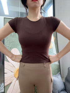 Womens Yoga T-Shirt Short Sleeve Fleece Brushed Sportswear Quick Dry Breathable Slim Fit Running High Elastic Fitness T-Shirt