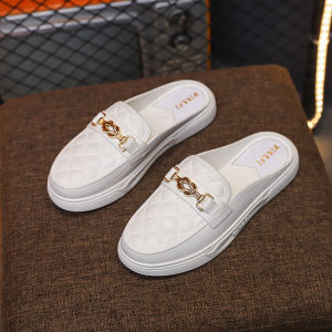 รองเท้าแตะส้นแบนแบบสวมหัวสำหรับผู้หญิง รองเท้าแตะแบบสวมหัวสำหรับกลางแจ้ง รองเท้าแตะส้นหนา สวมใส่สบาย รองเท้าแตะสีขาว รองเท้าแตะพื้นนุ่ม