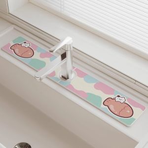 VIKAMA Cute Cat and Dog Faucet Absorbent Pad Anti slip Quick drying Pad Cartoon Animal Printed Bathroom Sink Home Decoration