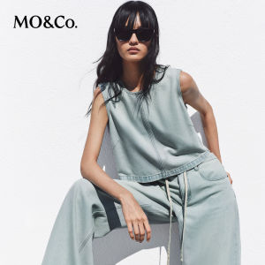 MO&Co. | Summer New Tencel Cotton Lightweight Jeans Salt-Washed Light Blue Box-Cut Top