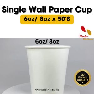 Disposable Premium White Paper Cups Disposable Drinking Cup Kenduri Party Birthday Cawan Kertas 一次性加厚白纸杯 6oz/8oz