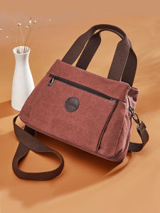 Casual Canvas Shoulder Bag for Women with Multiple Pockets Large Capacity Spring Summer Fashion Trend Red Handbag Leisure Crossbody Bag