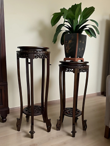 New Chinese Style Simple Wooden Flower Stand Rack Living Room Balcony Zen Style Flower Table Floor Mounted round Easy to Assemble Plant Pot Stand