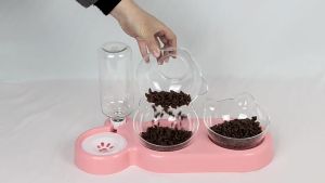 3-in-1 Pet Food & Water Feeding Tray bekas mankan kucing Cat Dog Pet Bowl Feeder Food