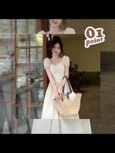 🌟CORE🌟dresses women new style 2025 Bubble Sleeved Square Neck Dress Summer Niche High-end Dress Waist Retraction Long Dress Women 2️⃣0️⃣2️⃣5️⃣