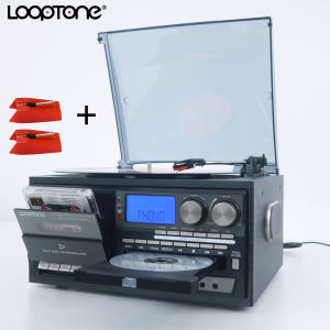 LoopTone All in one multifunction record player with 3 Speed Bluetooth In/Out Vinyl Record Player Vintage Turntable CD&Cassette Player AM/FM Radio USB Recorder Aux-in RCA Line-out 220~240V& 2PCS Sapphire Tipped Ceramic Needle for Vinyl LP Record Player