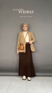 FIURI OFFICIAL: Rok ANI S - 9XL Rok Kain Cokelat Tua Panjang Model A - A-Line Skrit