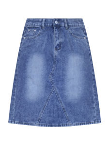Washed Blue Denim Skirt Womens Versatile Slimming A-Line Midi Skirt High Waist Loose Fit Regular Thickness Pure Color