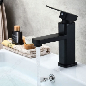 High Raised Square Single Hole Bathroom Sink Faucet Hot and Cold Water