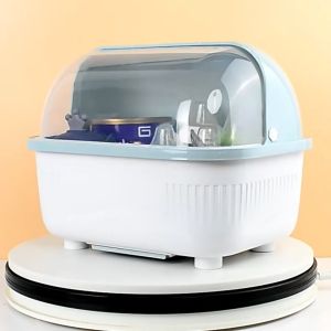 ที่คว่ำจาน (มีฝาปิด) กล่องใส่ช้อนส้อม กันฝุ่นละออง อุปกรณ์เครื่องครัว สามารถระบายน้ำได้ สามารถระบายน้ำได้