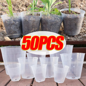 50Pcs Clear Nursery Pots with Drainage Hole Home Garden Orchid Nursery Cup Seedling Starting Grow Bag Soft Plastic Plant Growth Pots