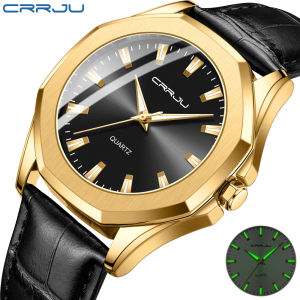 Crrju mới giản dị minimalista thạch anh Đồng hồ nam có dây đeo bằng da đơn giản đeo tay phát sáng Đồng hồ nam