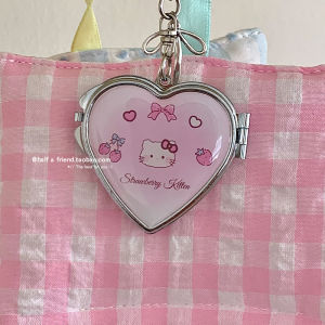Original INS Pink Heart Double-Sided Foldable Mini Mirror Cute Loveable Metal Keychain Compact Makeup Mirror for Personal Hygiene