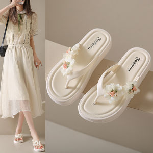 Womens Thick Heel Sandals Summer Outdoor Wear 2026 New Style Xishuangbanna Cloth Flower Slippers Anti-Slip for Skirts Beach Cool Sandals