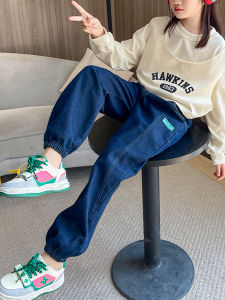 Thickened Fleece Casual Loose Childrens Jeans Autumn Winter New Arrival for Girls Toddler Kids Pants Medium Waist Long Trousers