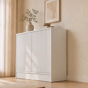 Modern Fluted Sideboard Cabinet with Push-to-Open Doors Partitioned Storage Buffet for Dining Room Living Room Entryway