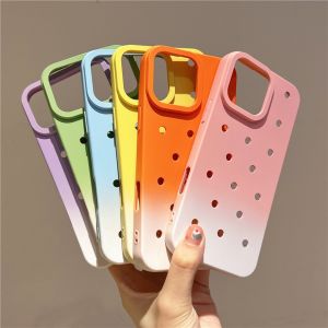 For Crocs Charms Silicone Cooling Hollow Hole Soft Candy Case For iPhone 16 15 14 Plus 13 Pro Max Solid Color Shockproof Cover